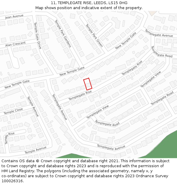 11, TEMPLEGATE RISE, LEEDS, LS15 0HG: Location map and indicative extent of plot