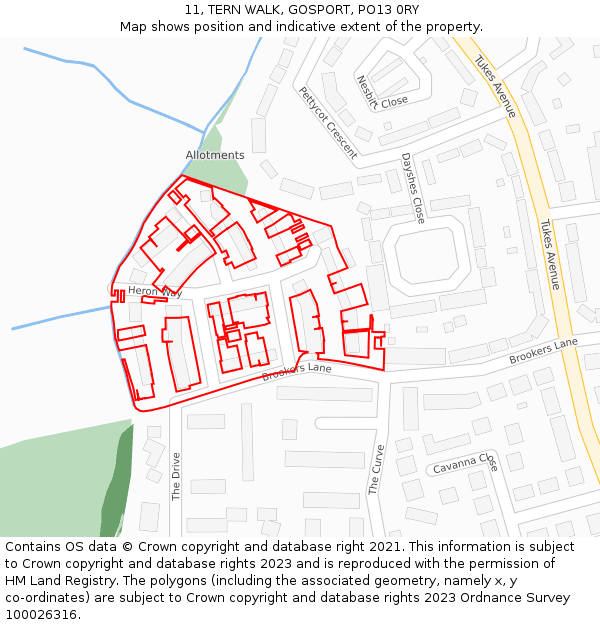 11, TERN WALK, GOSPORT, PO13 0RY: Location map and indicative extent of plot