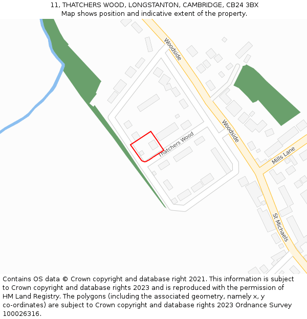 11, THATCHERS WOOD, LONGSTANTON, CAMBRIDGE, CB24 3BX: Location map and indicative extent of plot