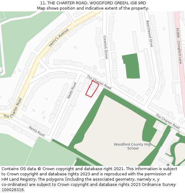 11, THE CHARTER ROAD, WOODFORD GREEN, IG8 9RD: Location map and indicative extent of plot