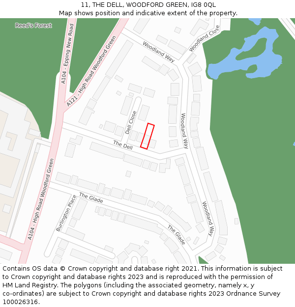11, THE DELL, WOODFORD GREEN, IG8 0QL: Location map and indicative extent of plot