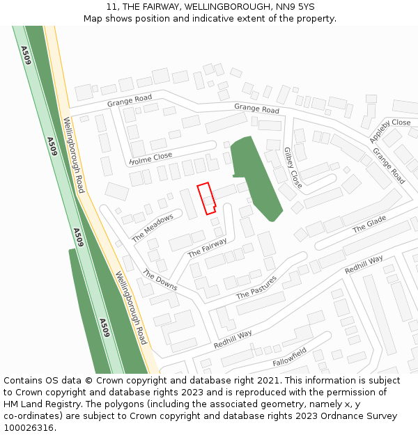 11, THE FAIRWAY, WELLINGBOROUGH, NN9 5YS: Location map and indicative extent of plot