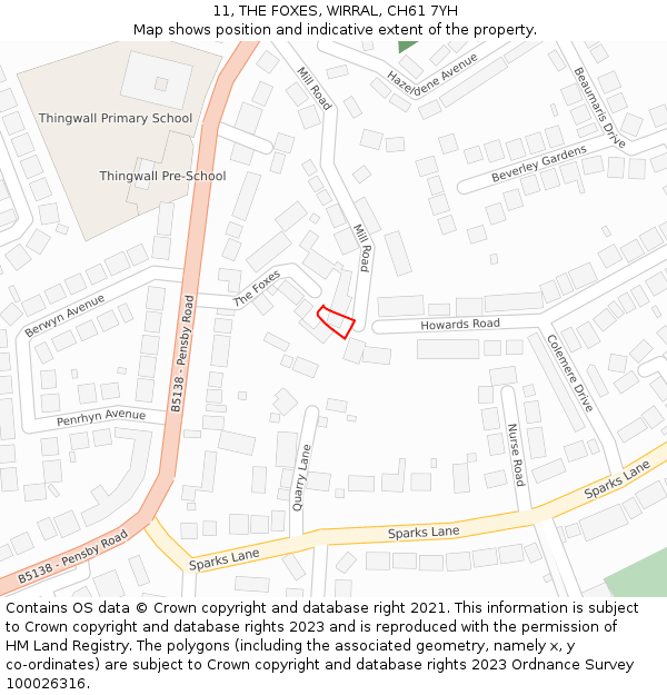 11, THE FOXES, WIRRAL, CH61 7YH: Location map and indicative extent of plot