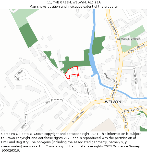 11, THE GREEN, WELWYN, AL6 9EA: Location map and indicative extent of plot