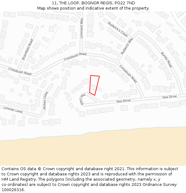 11, THE LOOP, BOGNOR REGIS, PO22 7ND: Location map and indicative extent of plot