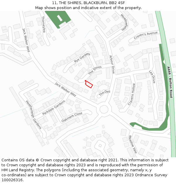11, THE SHIRES, BLACKBURN, BB2 4SF: Location map and indicative extent of plot