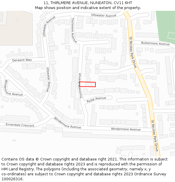 11, THIRLMERE AVENUE, NUNEATON, CV11 6HT: Location map and indicative extent of plot