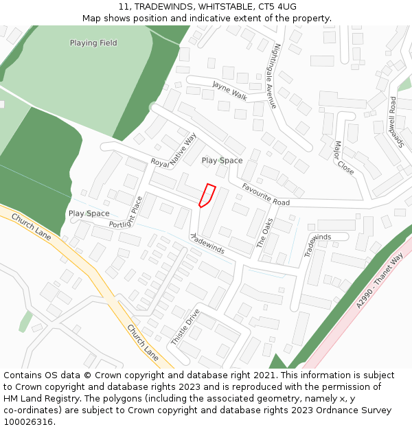 11, TRADEWINDS, WHITSTABLE, CT5 4UG: Location map and indicative extent of plot