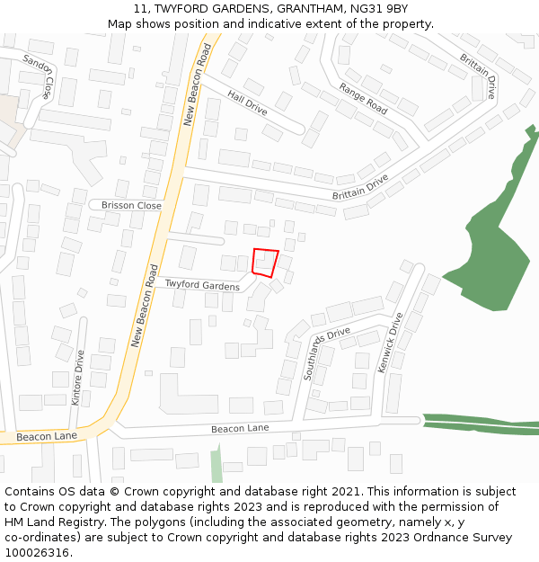 11, TWYFORD GARDENS, GRANTHAM, NG31 9BY: Location map and indicative extent of plot