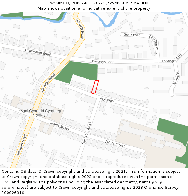 11, TWYNIAGO, PONTARDDULAIS, SWANSEA, SA4 8HX: Location map and indicative extent of plot