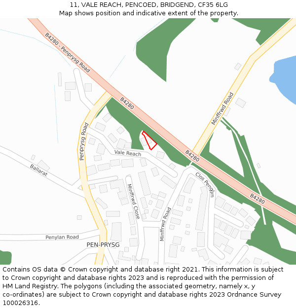 11, VALE REACH, PENCOED, BRIDGEND, CF35 6LG: Location map and indicative extent of plot