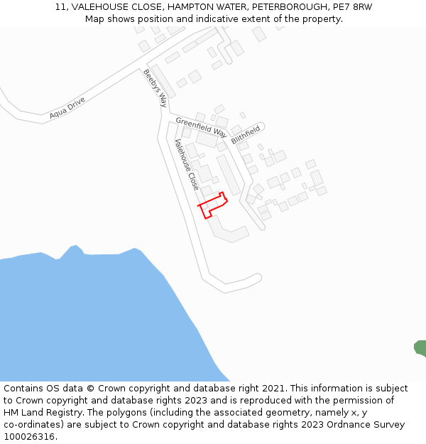 11, VALEHOUSE CLOSE, HAMPTON WATER, PETERBOROUGH, PE7 8RW: Location map and indicative extent of plot