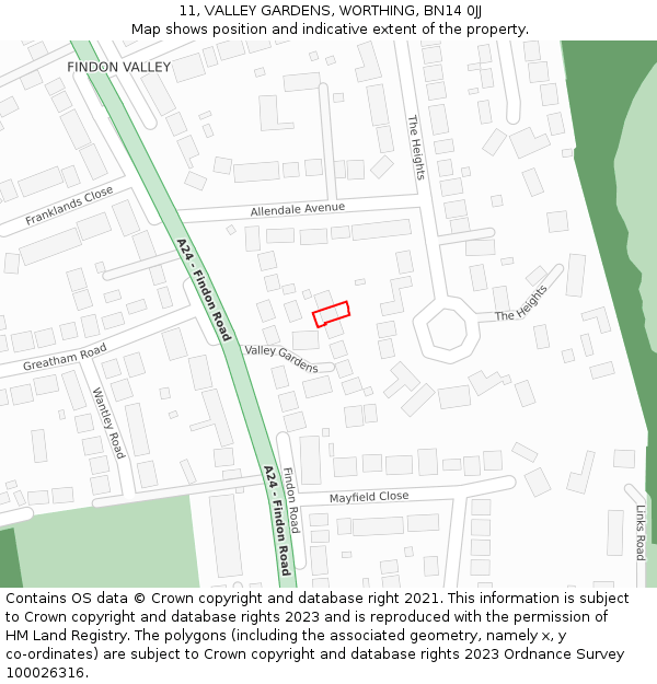 11, VALLEY GARDENS, WORTHING, BN14 0JJ: Location map and indicative extent of plot