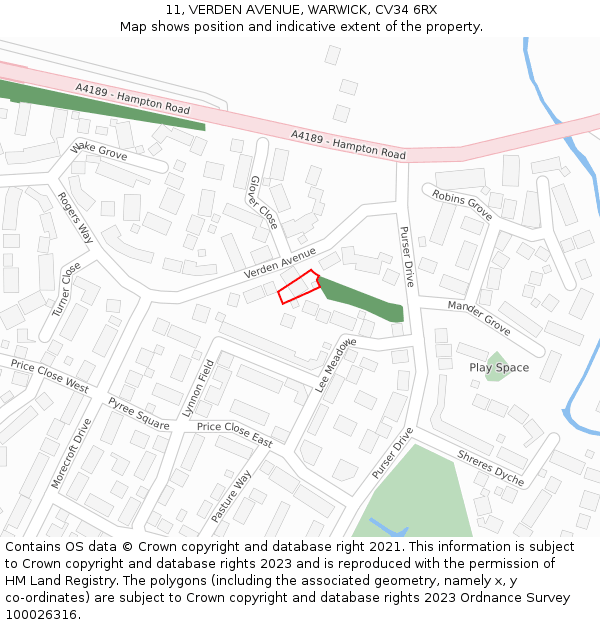 11, VERDEN AVENUE, WARWICK, CV34 6RX: Location map and indicative extent of plot