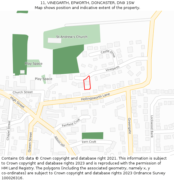 11, VINEGARTH, EPWORTH, DONCASTER, DN9 1SW: Location map and indicative extent of plot