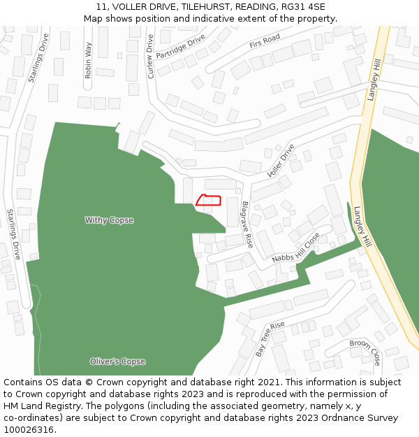 11, VOLLER DRIVE, TILEHURST, READING, RG31 4SE: Location map and indicative extent of plot