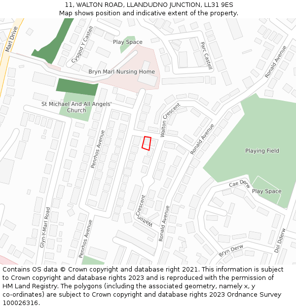 11, WALTON ROAD, LLANDUDNO JUNCTION, LL31 9ES: Location map and indicative extent of plot