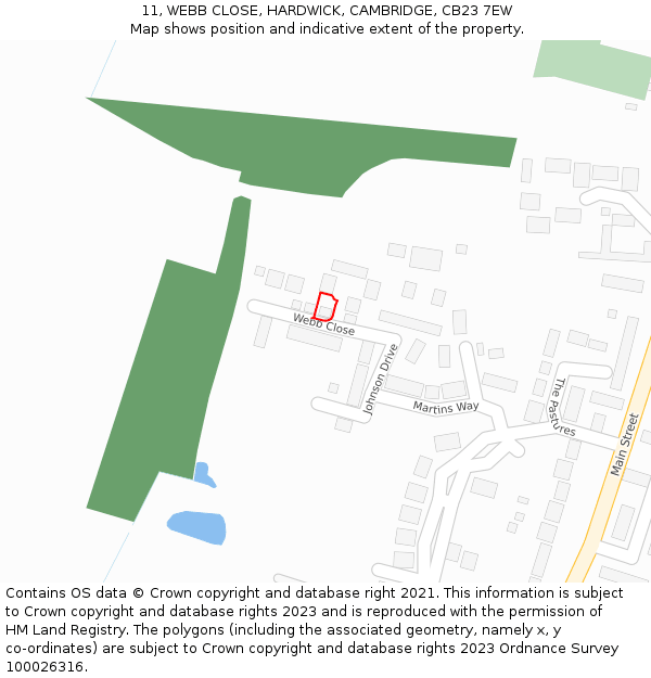 11, WEBB CLOSE, HARDWICK, CAMBRIDGE, CB23 7EW: Location map and indicative extent of plot