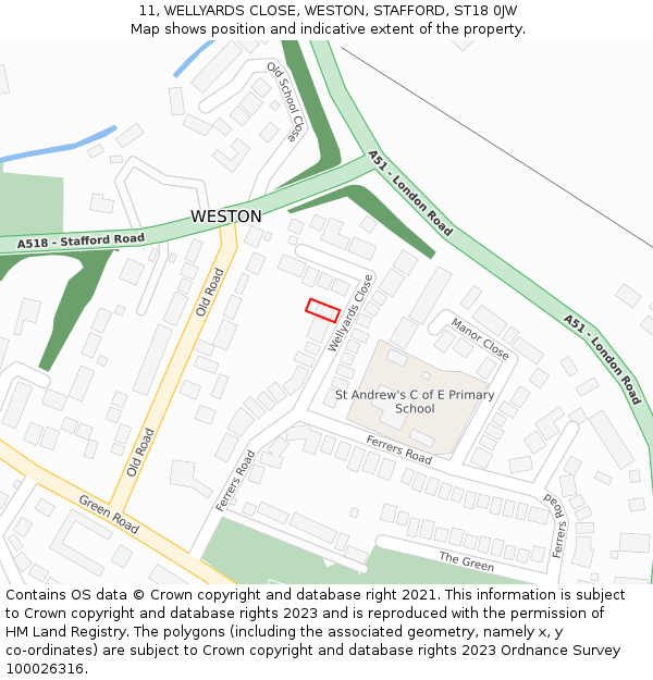 11, WELLYARDS CLOSE, WESTON, STAFFORD, ST18 0JW: Location map and indicative extent of plot