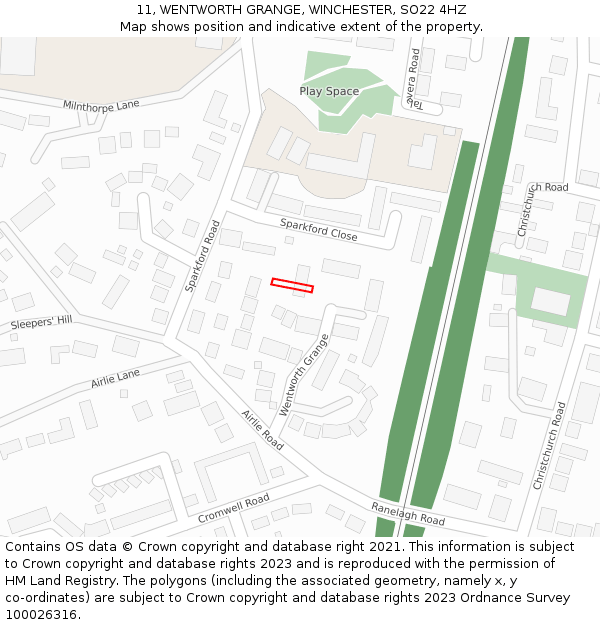 11, WENTWORTH GRANGE, WINCHESTER, SO22 4HZ: Location map and indicative extent of plot