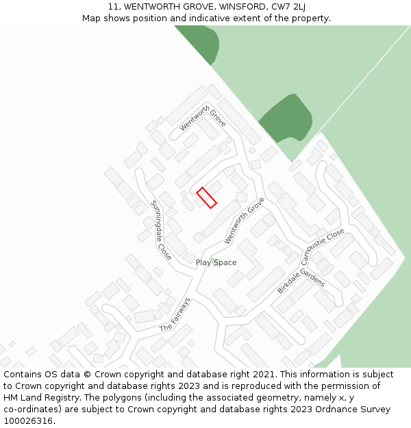 11, WENTWORTH GROVE, WINSFORD, CW7 2LJ: Location map and indicative extent of plot