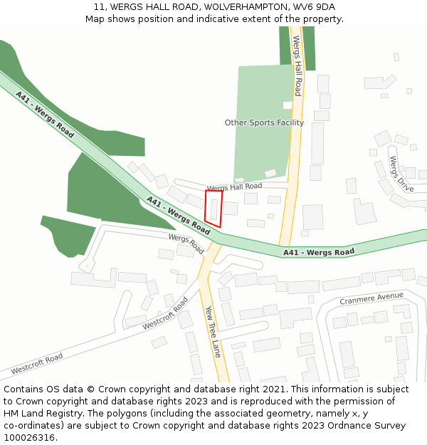 11, WERGS HALL ROAD, WOLVERHAMPTON, WV6 9DA: Location map and indicative extent of plot
