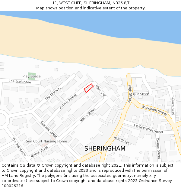 11, WEST CLIFF, SHERINGHAM, NR26 8JT: Location map and indicative extent of plot