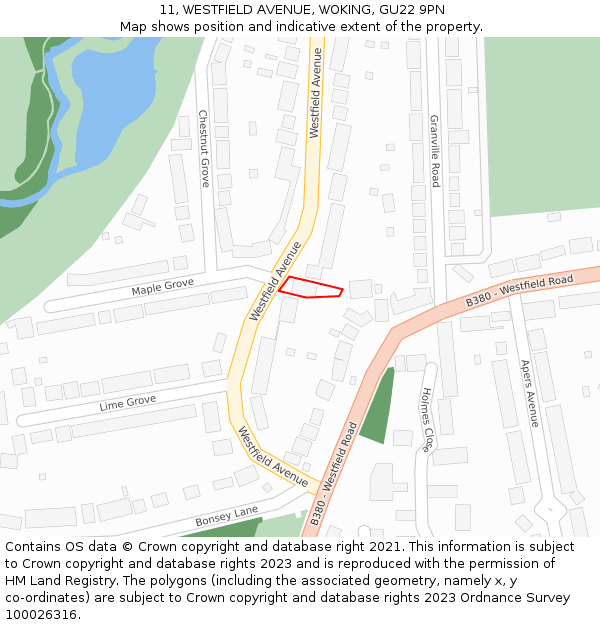 11, WESTFIELD AVENUE, WOKING, GU22 9PN: Location map and indicative extent of plot