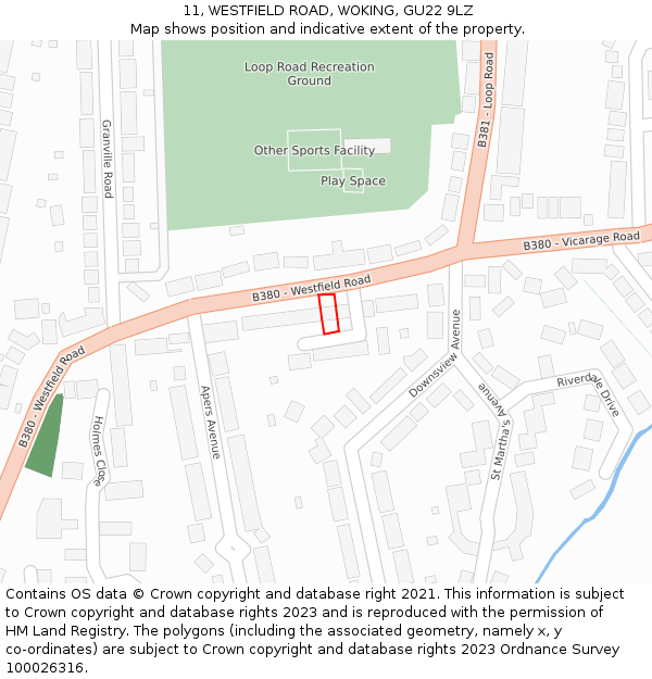 11, WESTFIELD ROAD, WOKING, GU22 9LZ: Location map and indicative extent of plot