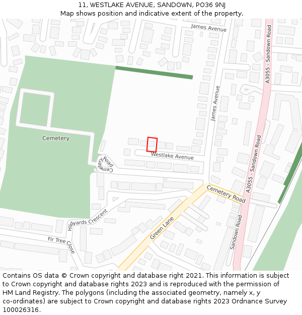 11, WESTLAKE AVENUE, SANDOWN, PO36 9NJ: Location map and indicative extent of plot