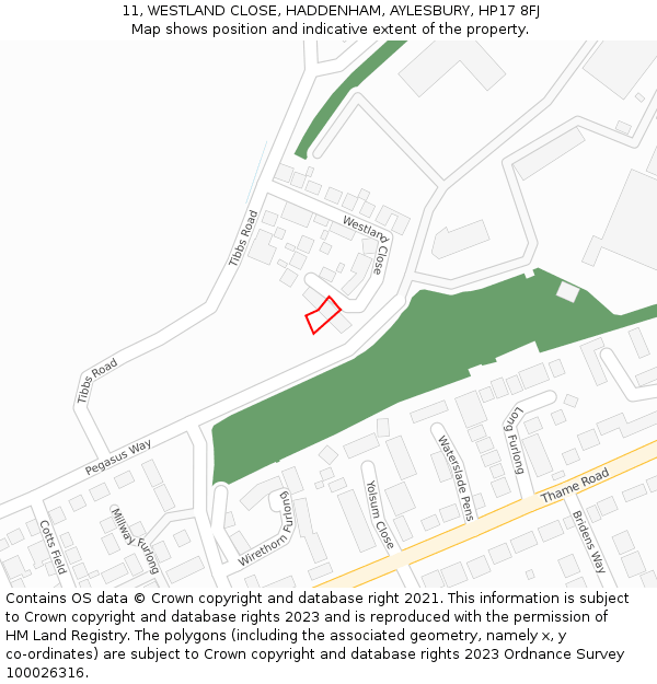 11, WESTLAND CLOSE, HADDENHAM, AYLESBURY, HP17 8FJ: Location map and indicative extent of plot