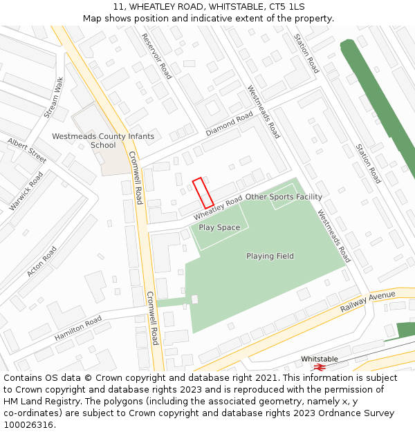 11, WHEATLEY ROAD, WHITSTABLE, CT5 1LS: Location map and indicative extent of plot