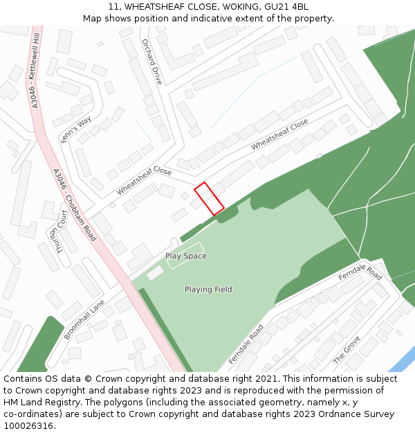 11, WHEATSHEAF CLOSE, WOKING, GU21 4BL: Location map and indicative extent of plot