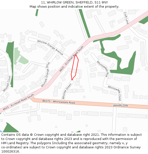 11, WHIRLOW GREEN, SHEFFIELD, S11 9NY: Location map and indicative extent of plot