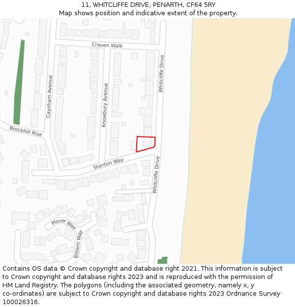 11, WHITCLIFFE DRIVE, PENARTH, CF64 5RY: Location map and indicative extent of plot