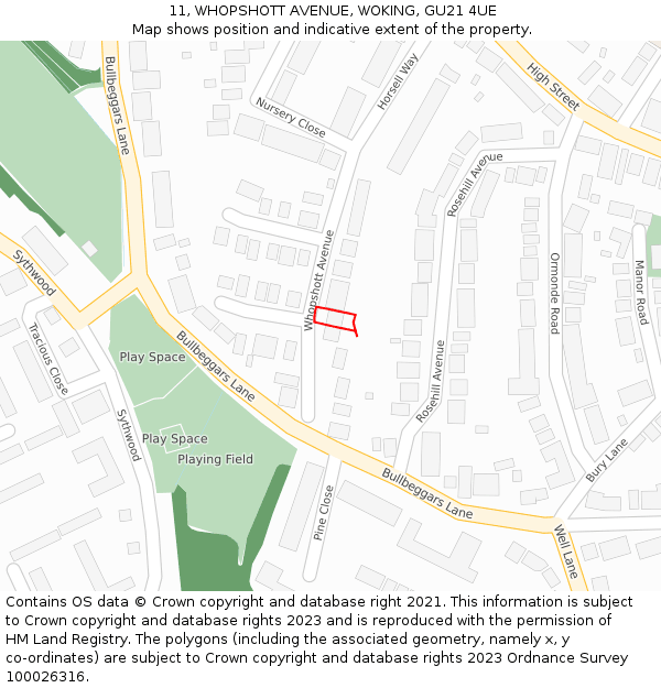 11, WHOPSHOTT AVENUE, WOKING, GU21 4UE: Location map and indicative extent of plot