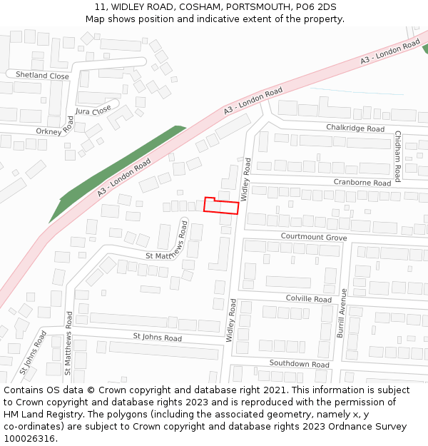 11, WIDLEY ROAD, COSHAM, PORTSMOUTH, PO6 2DS: Location map and indicative extent of plot