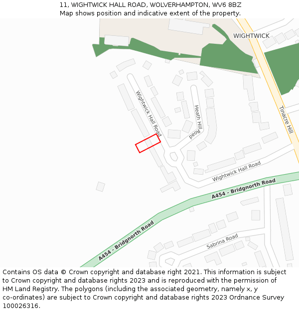 11, WIGHTWICK HALL ROAD, WOLVERHAMPTON, WV6 8BZ: Location map and indicative extent of plot