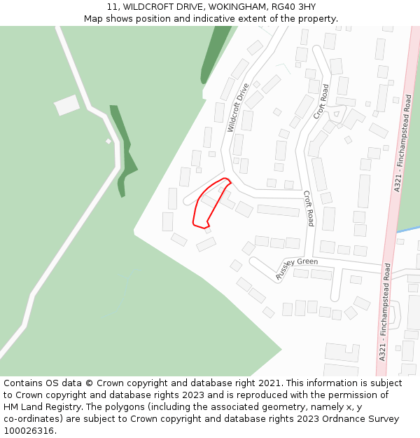 11, WILDCROFT DRIVE, WOKINGHAM, RG40 3HY: Location map and indicative extent of plot