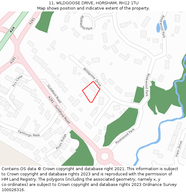 11, WILDGOOSE DRIVE, HORSHAM, RH12 1TU: Location map and indicative extent of plot