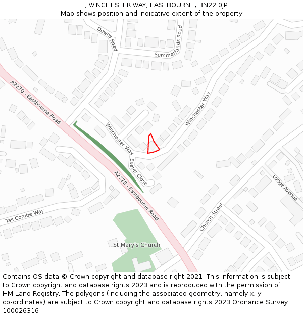 11, WINCHESTER WAY, EASTBOURNE, BN22 0JP: Location map and indicative extent of plot