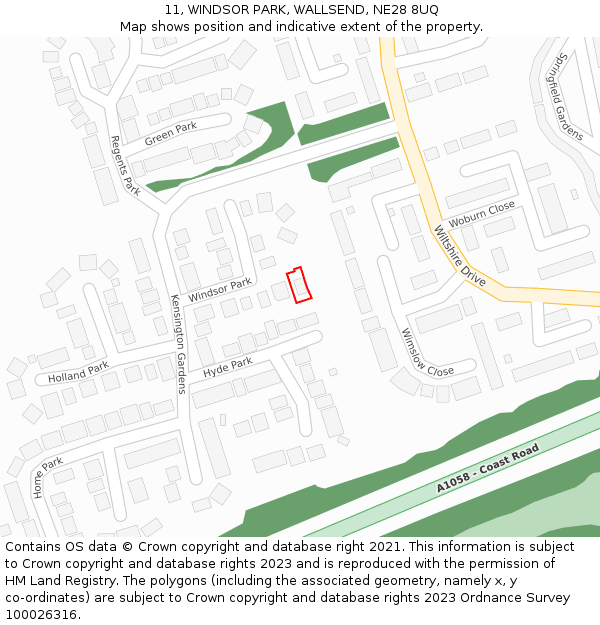 11, WINDSOR PARK, WALLSEND, NE28 8UQ: Location map and indicative extent of plot