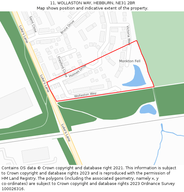 11, WOLLASTON WAY, HEBBURN, NE31 2BR: Location map and indicative extent of plot