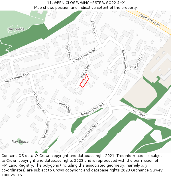 11, WREN CLOSE, WINCHESTER, SO22 4HX: Location map and indicative extent of plot