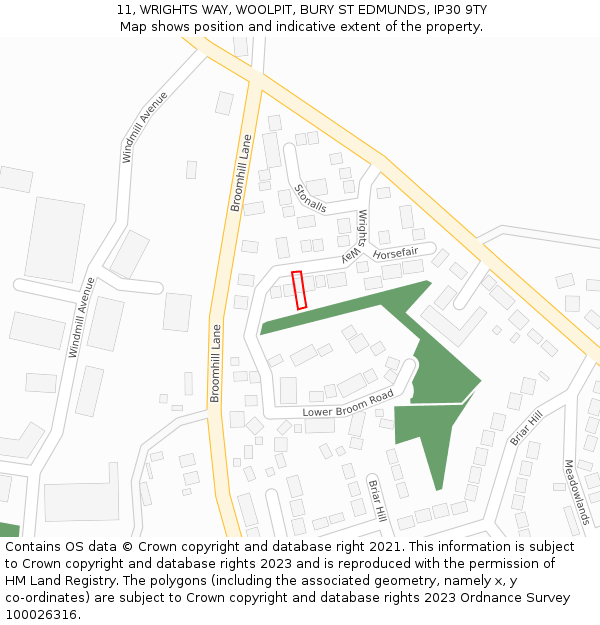 11, WRIGHTS WAY, WOOLPIT, BURY ST EDMUNDS, IP30 9TY: Location map and indicative extent of plot