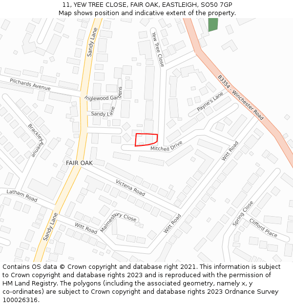 11, YEW TREE CLOSE, FAIR OAK, EASTLEIGH, SO50 7GP: Location map and indicative extent of plot