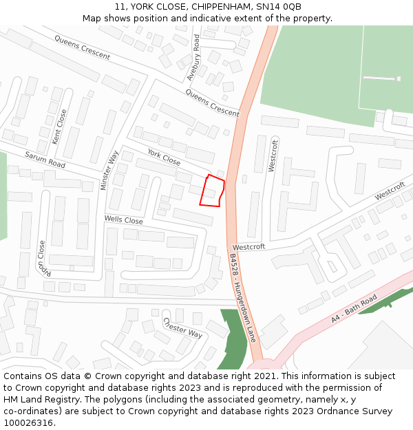 11, YORK CLOSE, CHIPPENHAM, SN14 0QB: Location map and indicative extent of plot