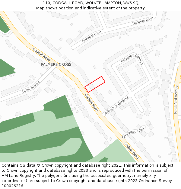 110, CODSALL ROAD, WOLVERHAMPTON, WV6 9QJ: Location map and indicative extent of plot