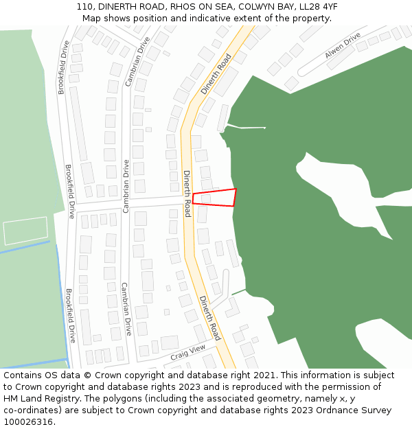 110, DINERTH ROAD, RHOS ON SEA, COLWYN BAY, LL28 4YF: Location map and indicative extent of plot