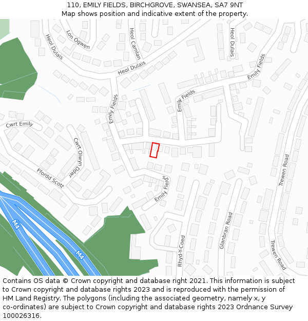 110, EMILY FIELDS, BIRCHGROVE, SWANSEA, SA7 9NT: Location map and indicative extent of plot